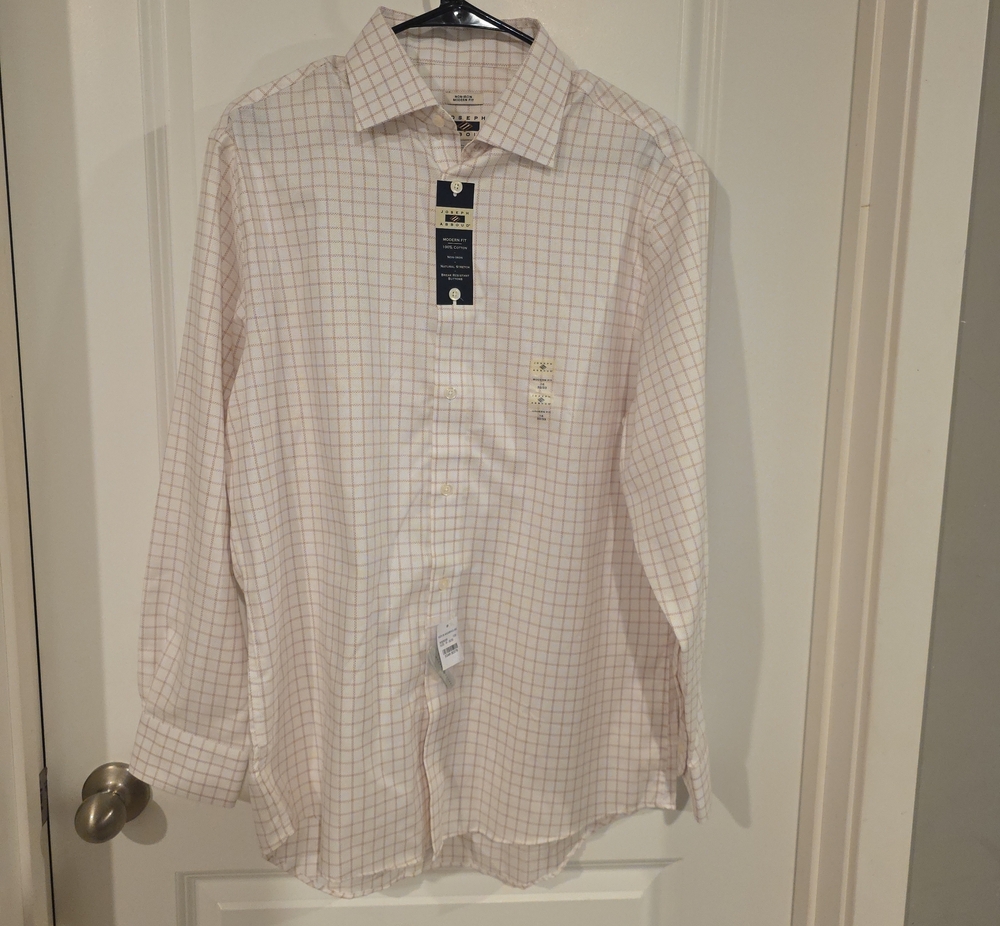 Joseph Abboud White Dress Shirt with Pink Windowpane